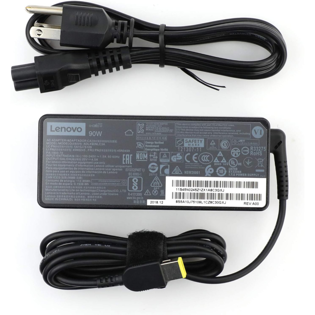 Lenovo 90W Slim Square Tip Laptop Charger | Genuine Adapter | Compatible with ThinkPad, IdeaPad & More